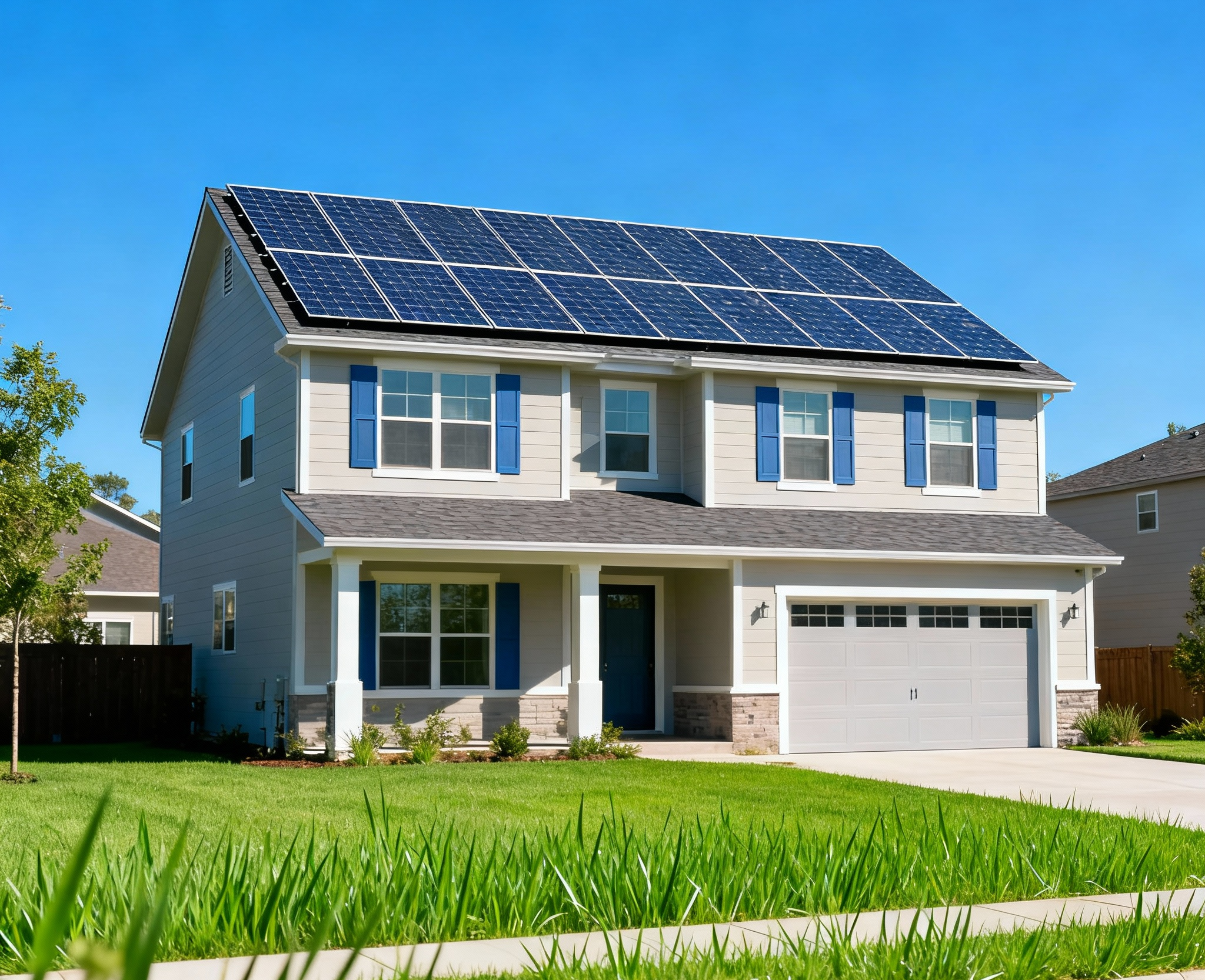 Residential home with rooftop solar panels