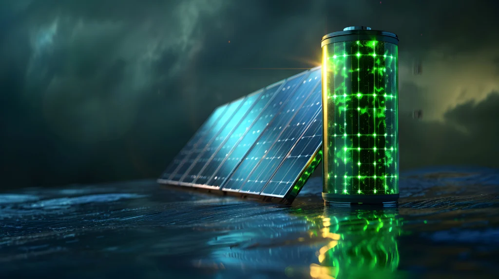 Solar panel at night with renewable energy concept