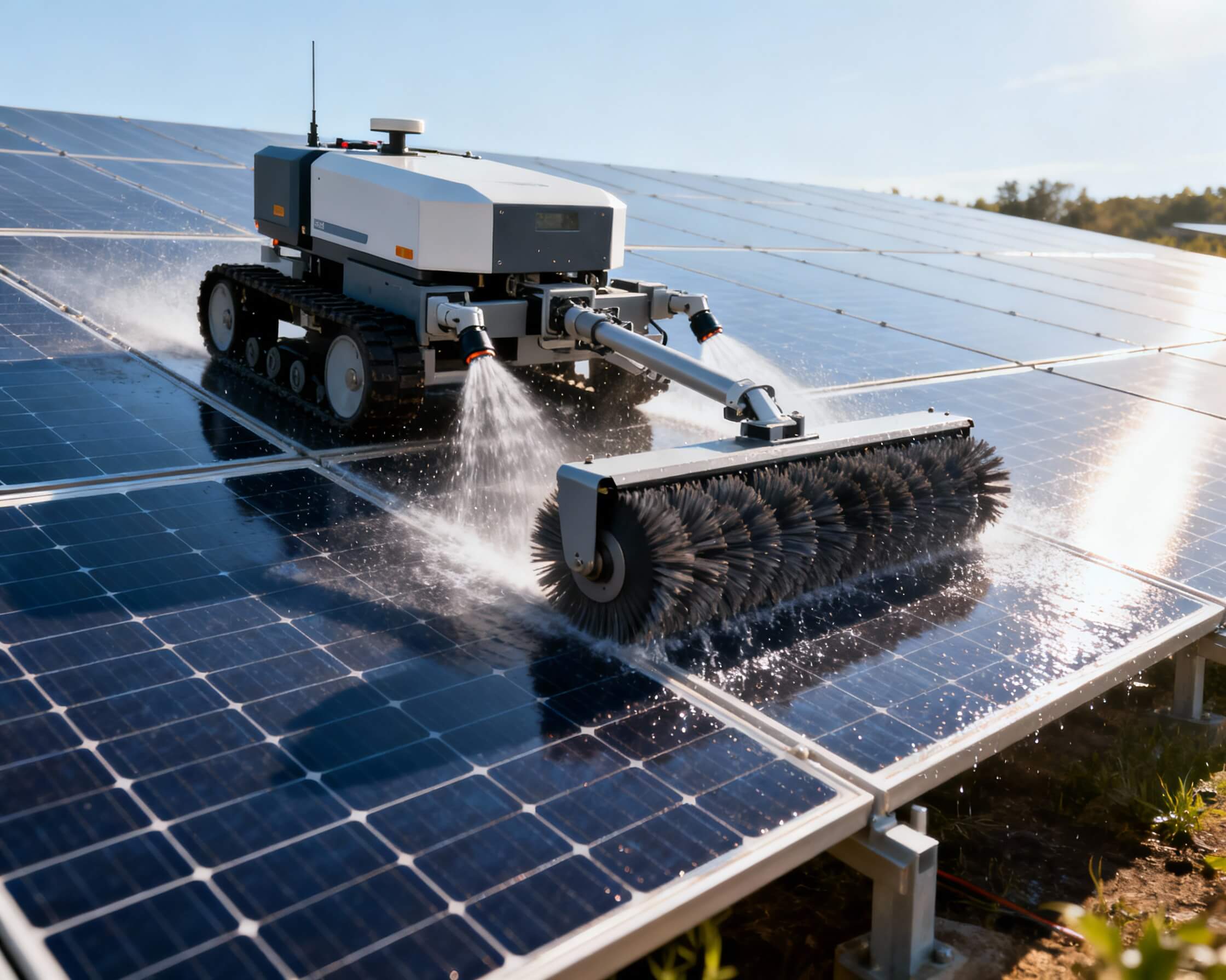 Robotic cleaning system for solar panels