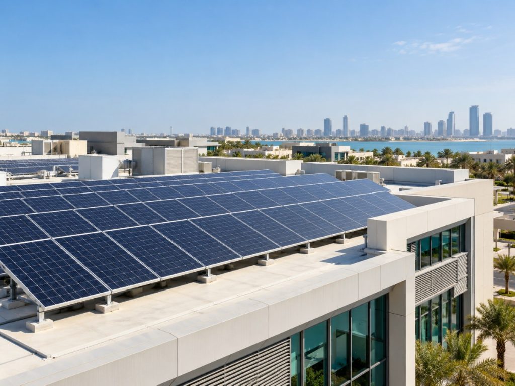 Solar PV panels on a commercial building in Abu Dhabi
